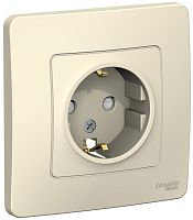 Розетка с заземлением с рамкой Systeme Electric Blanca 1-м. шторки молочный картинка